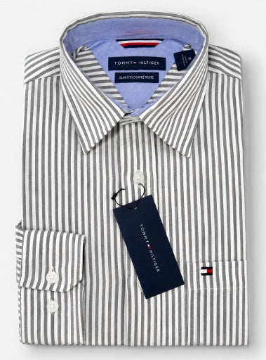 Premium Slim Fit Cotton Shirt — Black & White Pinstripe