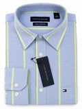 Premium Slim Fit Cotton Shirt — Sky Blue Stripe with Lime Accent
