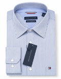 Premium Slim Fit Cotton Shirt — Navy Fine Pinstripe