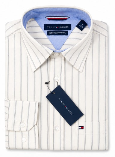 Premium Slim Fit Cotton Shirt — Ivory Pinstripe